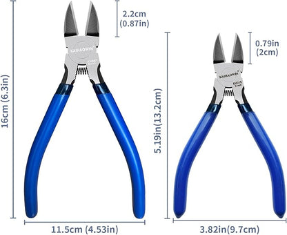 KAIHAOWIN Wire Cutters 5-Inch and 6-Inch Set Flush Cutters Ultra Sharp Spring Loaded Wire Snips Clippers Cutting Pliers for Crafting Jewelry Making-2 PCS