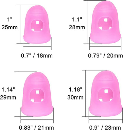 Wisdompro 16 Pcs Finger Tips, 4 Sizes Silicone Thimble Fingertip Grips Thumb Protectors Pads Cover for Hand Sewing, Paper Sorting, Page Turning, Money Counting, Guitar Playing - Pink, Translucent