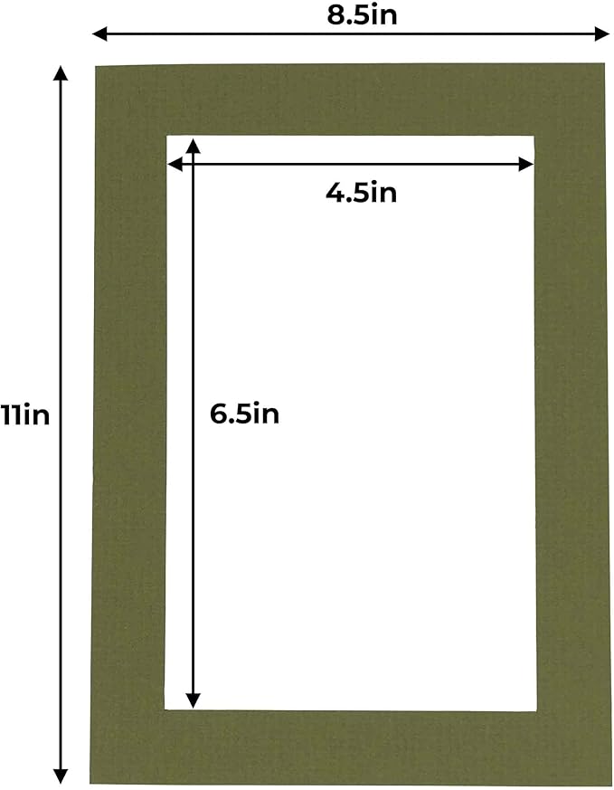 5x7 Mat for 8.5x11 Frame - Precut Mat Board Acid-Free Dill Green 5x7 Photo Matte For a 8.5x11 Picture Frame, Premium Matboard for Family Photos, Show Kits, Art, Picture Framing, Pack of 100 Mats