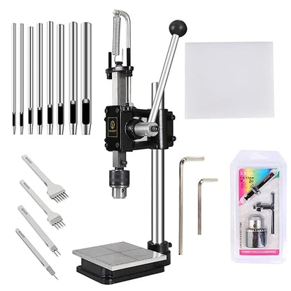 Leather Hole Puncher Hand Punching Machine Manual Press Puncher Punch Tools for DIY Craft (with Chuck, PP Plate and Aluminum Plate) (Style D)