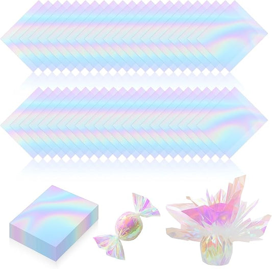 PEASUG 120 PCS Iridescent Cellophane Sheets, 6x8 Inches Holographic Candy Cellophane Wrap, Iridescent Paper for DIY Crafts Project, Art, Lights, Window Decoration