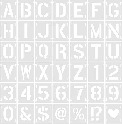 4 Inch 42 Pcs Reusable Letter Number Symbol Stencils, Plastic Painting Templates for Wood Wall Fabric Rock Chalkboard Signage School Door Porch DIY Art Craft Decoration Projects