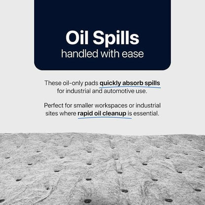 CTRL+Z Oil Absorbent Pads - 15"x18" Maximum Absorption Oil Spill Mat - Fast Cleanup for Industrial Use - 100 Pack