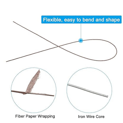 PATIKIL 22 Gauge 16" Floral Stem Wire, 100 Pcs Paper Wrapped Iron Artificial Flower Stem Accessories for DIY Bouquet Stem and Craft Decoration, Brown