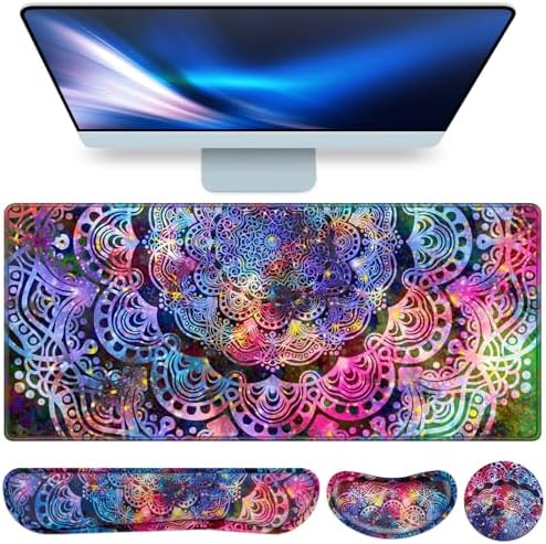 Mouse Pad with Wrist Rest, 4-in-1 Large Mousepad Keyboard by QOMOLAMA