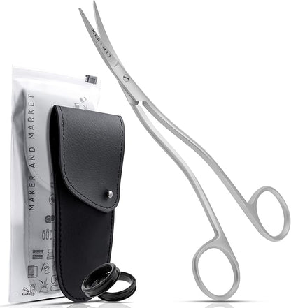 Applique Long Thin Needlepoint Blade 6.1 Inch - Double Bent Curved Offset Handle Scissors with Pouch Sleeve for Embroidery, Fabric, Thread, Knitting, Sewing, Arts & Craft (Satin)