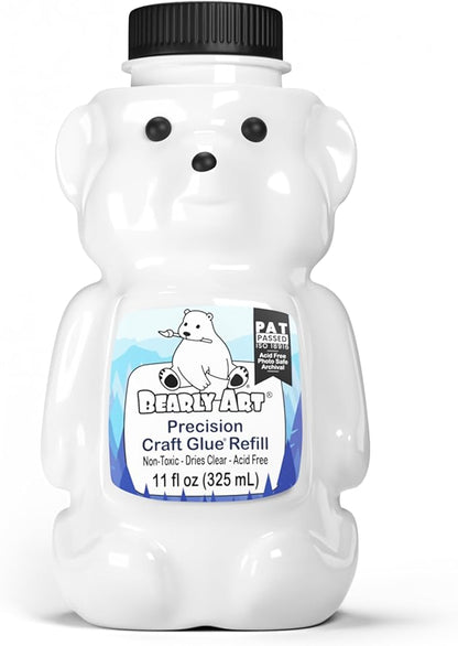 Bearly Art Precision Craft Glue 11fl oz Refill - Archival Acid Free - Dries Clear - Wrinkle Resistant - Flexible and Crack Resistant - Strong Hold Designed Tough - Made in USA