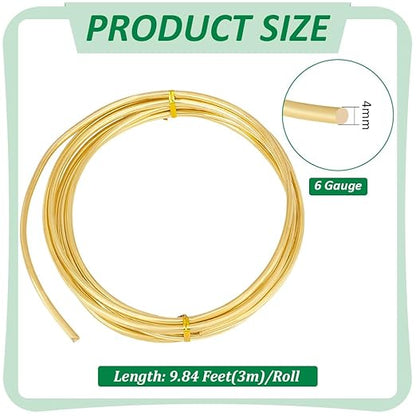 BENECREAT 9.84 Feet Bare Solid Brass Wire, 6 Gauge Round Soft Brass Wire Pure Brass Wire for Jewelry Making Craft Gem Wrapping