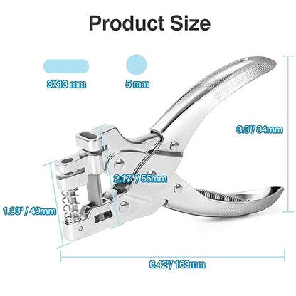 2 in 1 Badge Slot Hole Punch for ID Cards, Heavy Duty Hand Punch Metal Hole Puncher for PVC Material, Business Cards, Paper and Cardstock (5mm Round Hole &13mm X 3mm Slot Hole, Silver)