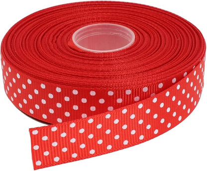 Polka Dot Grosgrain Ribbon 25 Yard Each Roll 100% Polyester (3/4", Red)