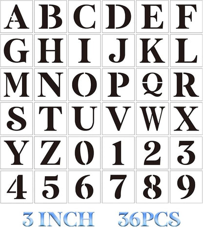 3 inch Letter Stencils for Painting On Wood,36pcs Stencils Letter Alphabet Number Stencil Templates for Wood Wall Door Porch