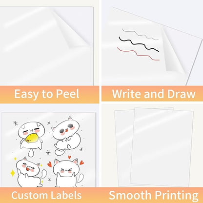 Clear Sticker Paper for Inkjet Printer, Clear Printable Stickers Paper, 20 Sheets Printable Transparent Sticker Paper, Laser/Inkjet Printing- Letter Size (8.5" x 11")