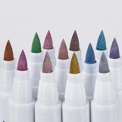 Arrtx 12 Colors Metallic Acrylic Paint Pens for Rock Painting, Extra Fine Tip Metallic Brush Marker for Rock Painting, Ceramic, Glass, Canvas, Mug, Wood, Easter Egg, Waterproof Paint DIY Crafts Making