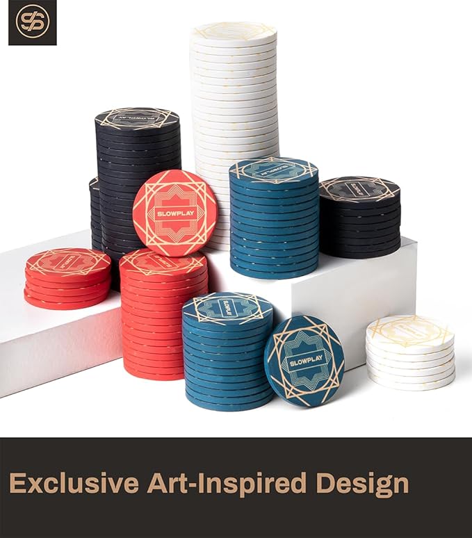 SLOWPLAY Nash Ceramic Poker Chips in Bulk, Casino Grade Ceramic 12-Gram Poker Chip for Texas Hold'em, 43mm Professional Chips Pack of 50 with Denomination of 5