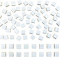 100 Pieces Ceramic Mosaic Tiles 3/5" Square Shapes Mosaic Ceramic Pieces Stained Ceramic Tiles Supplies for Crafts Beginner Mosaic Project Stepping Stones Mosaic Birdhouse Decor - White
