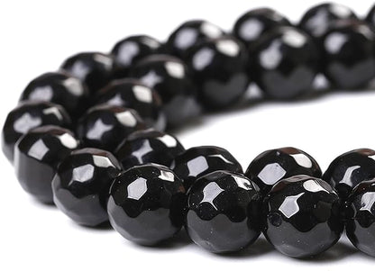 32pcs 12mm Natural Faceted Black Agate Stone Beads for Jewelry Making Energy Healing Beads DIY Bracelet Necklace Accessories 15" (12mm, Faceted Black Agate)