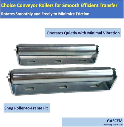 Pack of 2 10"BF Long Roller and Bracket l 1.5"Ø Galvanized Steel Conveyor Roller I Set of Roller and Bracket Versatile as Support Rollers for Woodworking, Roller Stand or Bike Rollers Conveyor Rollers