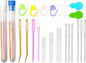 Hekisn 45Pcs Large Eye Blunt Yarn Needles Kit, Assorted Sizes Bent Tapestry Darning Needle, Sewing With Threaders & Stitch Markers for Knitting Crochet (Blue&White)