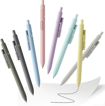 8 Pcs Gel Ink Pens, 0.7mm Fine Point for Smooth Writing Journaling Aesthetic Pens, Black Quick-Dry Long Lasting Fidge Pens, Cute School Office Supplies Gifts for Women （Morandi Black Ink）