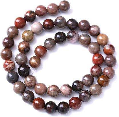 60pcs 6mm Natural Wooden Petrified Jade Agate Gemstone Beads Round Loose Spacer Beads for Jewelry Making DIY Bracelet Necklace 1 Strand 15inch
