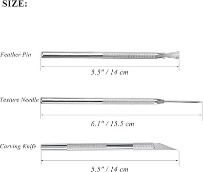 3 in 1 Clay Needle Tools Sculpting Ceramics Pottery Carving Tools for Model Clay Supplies, Ceramic & Pottery Tools Includes Sculpture Feather Pin Carving Knife Needle Texture Tools, LXLVOUEG