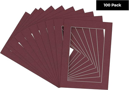 5x7 Mat for 8.5x11 Frame - Precut Mat Board Acid-Free Maroon 5x7 Photo Matte Made to Fit a 8.5x11 Picture Frame, Premium Matboard for Family Photos, Show Kits, Art, Picture Framing, Pack of 100 Mats