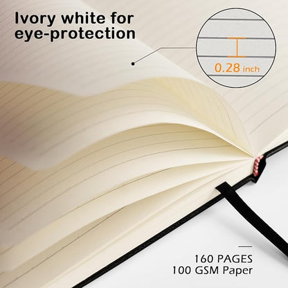 8 Pack Black Lined Journal Notebooks for Work, Travel, College, (A5 Size 100 GSM Thick Paper) - Classic Ruled, Hardcover Notepad for Writing 160 Pages, 5.5 x 8.3 inch, Multipack Journals