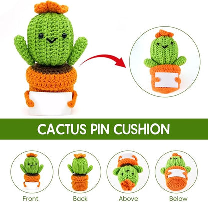 Pin Cushion,Handmade Knitted Pincushions,Cute Pin Cushions Needle Holders for Sewing Quilting Accessory, DIY Crafts or Patchwork Decor.Flowerpot Design Cactus 01
