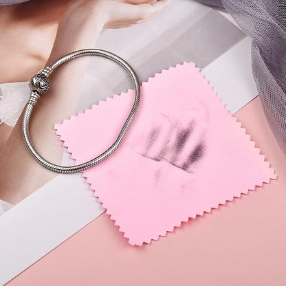 SEVENWELL 100pcs Jewelry Cleaning Cloth Pink Polishing Cloth for Sterling Silver Gold Platinum Small Silver Polish 8x8cm