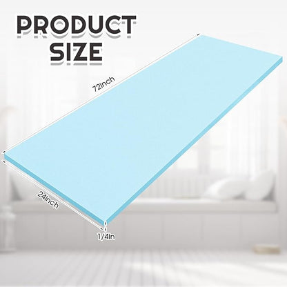 Amylove Polyurethane Foam 24" x 72" High Density Cushion Upholstery Foam Sheet for Seat Replacement DIY Projects Chairs Headboards Sofas Home (1/4" X 24" X 72",Blue)