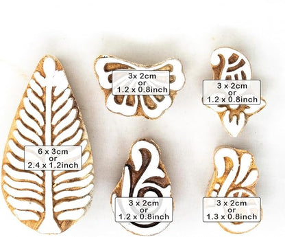 Hashcart Wooden Indian Traditional Design Printing Stamps/Blocks for Printing Saree Border/Dresses/Craft Card Making/Scrapbook/Clay Pottery (Set of 5)