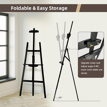 Adjustable Black Wooden Painting Easel, Pine Art Easel Stand Hold up to 43'', Painting Canvas for Wedding Sign and Poster, Drawing for Adults, Begginners and Students, Black