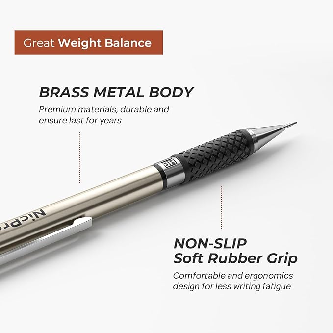 Nicpro 0.7 mm Art Mechanical Pencils Set, 6 PCS Metal Drafting Pencil 0.7mm Tube HB Lead Refills & 18 Cap Eraser for Adults, Children, Artist Writing, Drawing, Sketching, Black