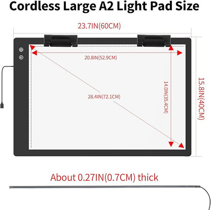 Rechargeable A2 Light Box (23.7"x15.8"), 3-Color Light LED Light Pad for Tracing, Large Diamond Painting Light Board, 6 Levels/Stepless Dimming Light Table for Drawing, Sketching, Animation