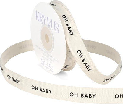 Baby Shower Ribbon - 5/8 Inch x 12 Yards Natural Twill Tape Ribbon, Cotton Herringbone Ribbons for Gift Wrapping, Birthdays, Christmas, Anniversaries, Valentine's Day, Mother's Day(OH Baby)