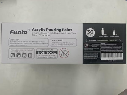 Funto Acrylic Pouring Paint Set, 36 Bottles, with Silicone Oil, High Flow, Pre-Mixed, Art Supplies for Pouring on Canvas, Glass, Wood, Tile, Rocks