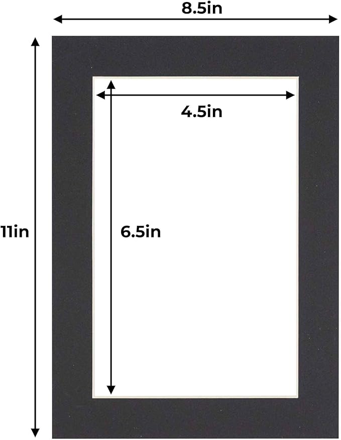 5x7 Mat for 8.5x11 Frame - Precut Mat Board Acid-Free Show Kit with Backing Board, and Clear Bags Black 5x7 Photo Matte Made to Fit a 8.5x11 Picture Frame Matboard for Framing, Pack of 10 Mats