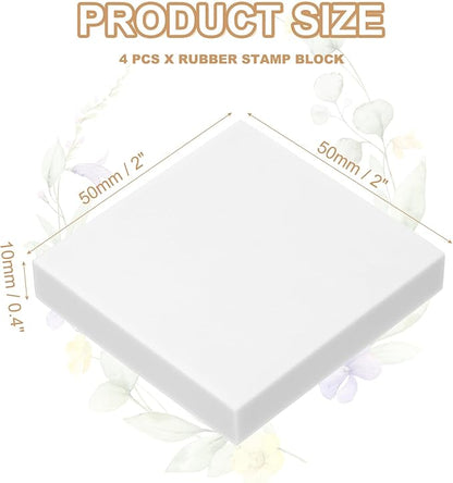 PATIKIL 4Pcs 2X2" Rubber Carving Blocks, Soft Linoleum Art Carving Block Square Crafts Stamp Making for Printmaking Stamps Carving Supplies, White