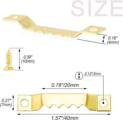Small Sawtooth Picture Hangers 50 Pack Steel Sawtooth Hangers with Screws for Hanging Canvas Photos Frame Clock Paintings Artwork (Gold)