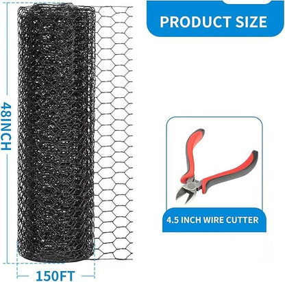 48'' x 50' Black Chicken Wire Fencing, 1 inch Chicken Wire and 20 Gauge Poultry Netting, Garden Mesh Fence Roll for Floral Arrangements/Crafts/Farm/Livestock/Pet Protection