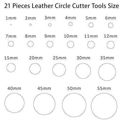 21 Pieces Leather Circle Cutter Tool Set, Hole Punch Tools with 1-12mm 15 20 25 30 35 40 45 50 55mm, High Carbon Steel Round Cutting Dies, Hole Punch Tool Kit for DIY Leather Crafts