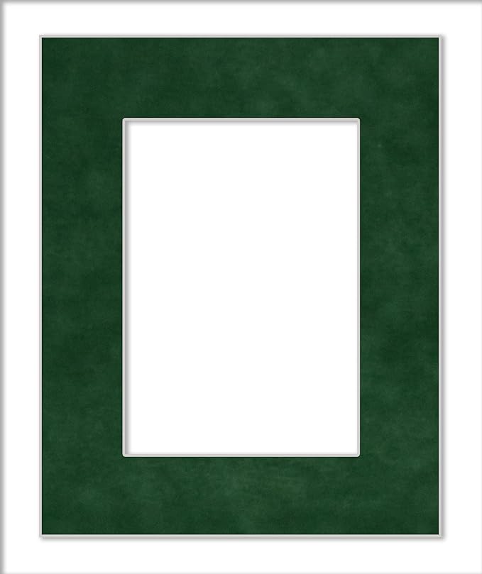 Pack of 25 Acid Free 8x10 Mats Bevel Cut for 6x8 Photos - Green Suede Precut Matboards With Backing Boards and Clear Photo Mat Bags For Pictures, Photos, Framing - 4-ply Thickness