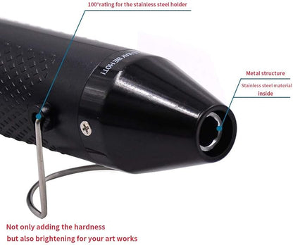 mofa Embossing Heat Pen,Mini Heat Gun,Hot Air Pen Tools Shrink Pen with Stand For DIY Embossing And Drying Paint Multi-Purpose Electric Heating Nozzle 150W 110V (Black,Black)
