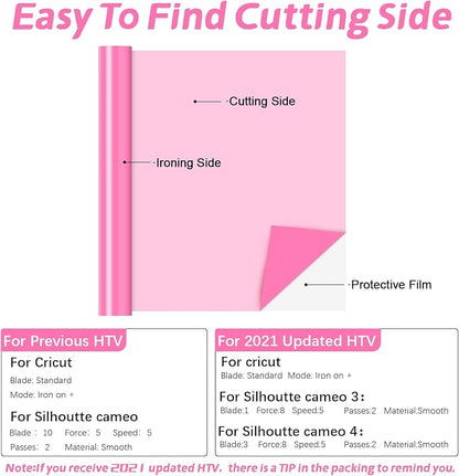 HTVRONT HTV Vinyl Rolls Heat Transfer Vinyl - 12" x 5ft Pink HTV Vinyl for Shirts, Iron on Vinyl for All Cutter Machine - Easy to Cut & Weed for Heat Vinyl Design (Pink)