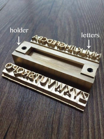 26 Interchangeable Alphabet & Number Mold Set with T-Slot Holder | Custom Brass Engraving Tools for Leather, Wood, Hot Foil Machines | DIY Symbol Dies, Stamping Imprint Templates (Set F)