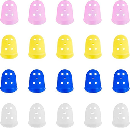 Guitar Fingertip Protector Silicone Thimble 20 PCS Rubber Finger Tips with 5 Sizes (XS-XL),4 Colors for Hand Embroidery Sewing, Carving, Comfort Grip for Guitarists, Office Workers
