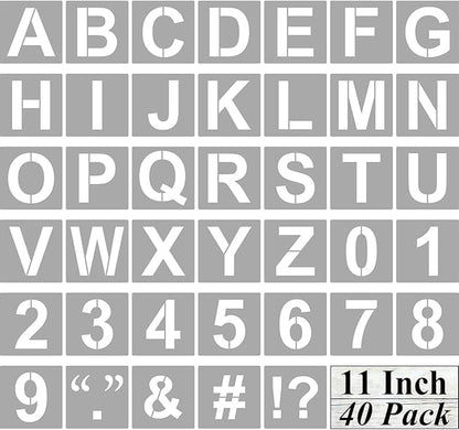 Alphabet Letter and Number Stencils 11 Inch - 40 Pack Large Letters and Numbers Stencil Templates with Signs for Painting on Wood, Reusable Number Letter Stencils for Chalkboard Signs & Wood Wall Art