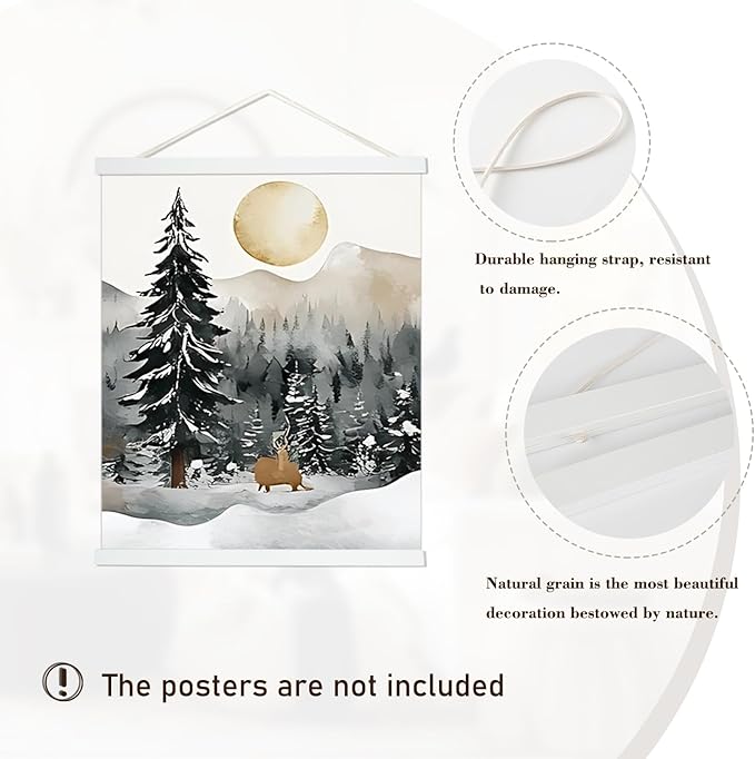Artmag Magnetic Poster Hanger Frame, 19x19 19x13 19x25 Light Wood Wooden Magnet Canvas Artwork Print Poster Hangers Frames Hanging Kit (White, 19")