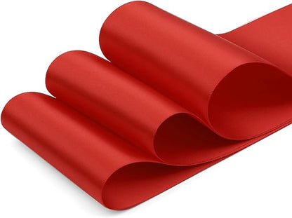 Humphrey's Craft 4 Inch Scarlet Red Double Faced Satin Ribbon - 5 Yards Variety of Color for Crafts Grand Opening Cutting Ceremony Decoration Sewing Chair Sash Wedding and Dining Tables.