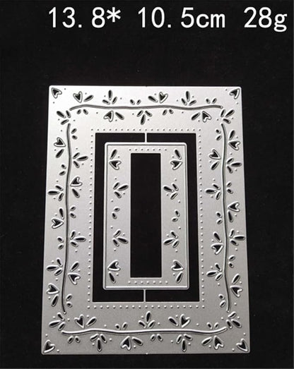 Cutting Dies Metal Stencils Scrapbooking Tools Flowers Lace Frame DIY Embossing Template for Paper Card Making Album Arts Crafts Supplies (Rectangle Love line frame-13.8x10.5cm)